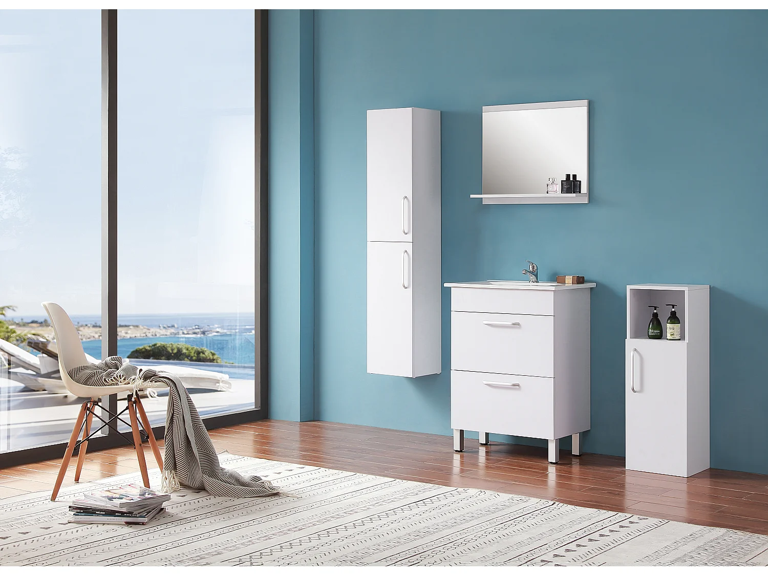 Ensemble salle de bain 60cm simple vasque meubles de salle de bain 5 pièces blanc Aica