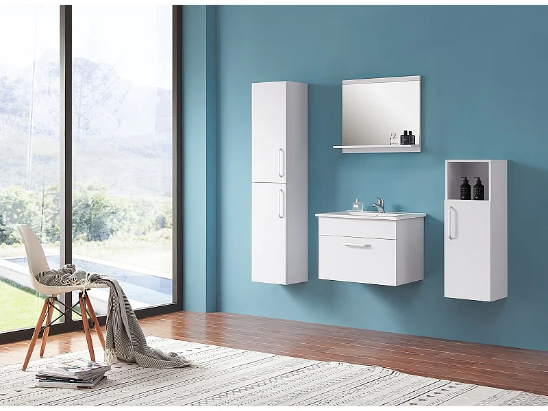 Ensemble salle de bain 60cm simple vasque meubles de salle de bain 5 pièces blanc Aica