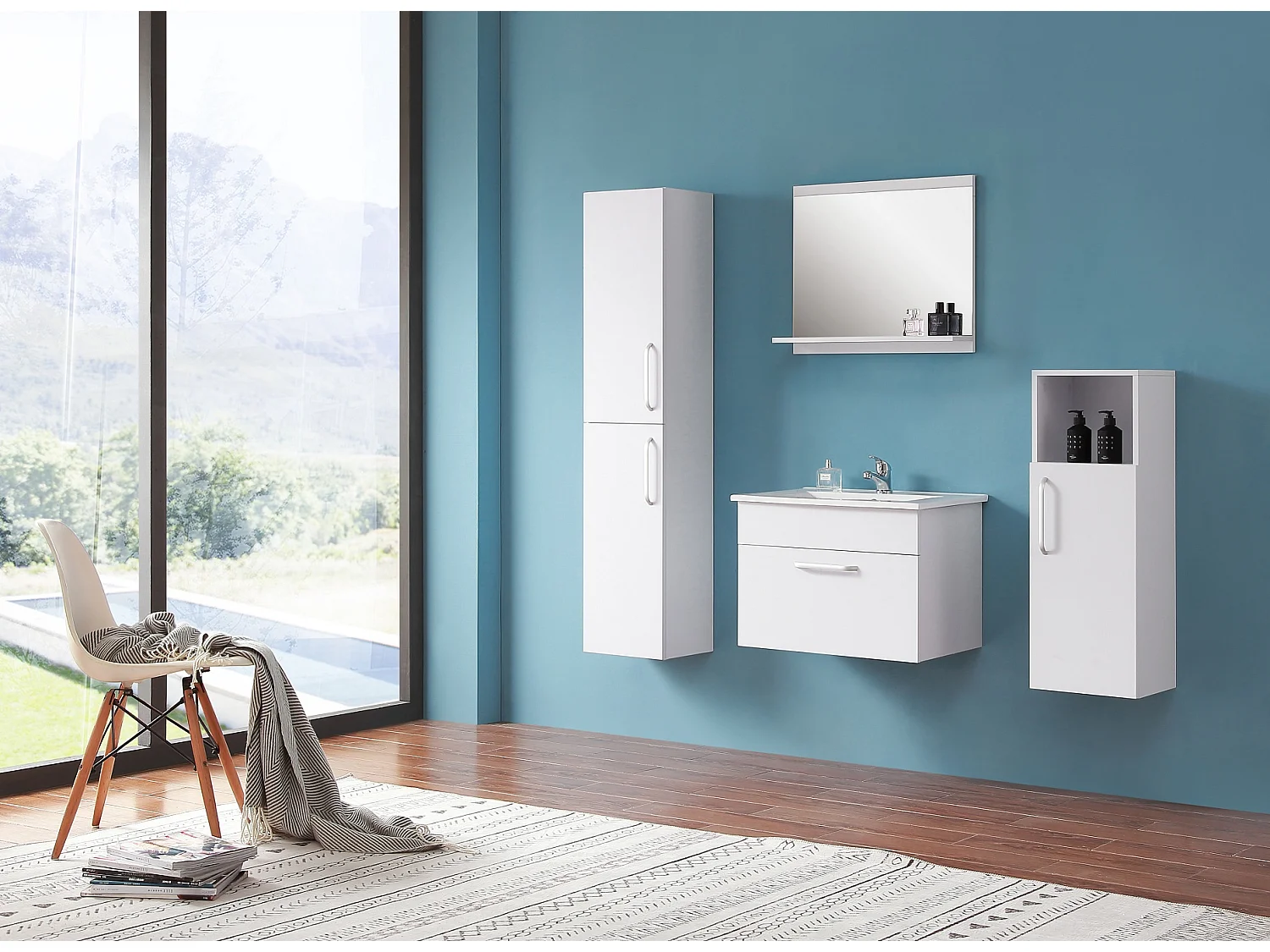 Ensemble salle de bain 60cm simple vasque meubles de salle de bain 5 pièces blanc Aica