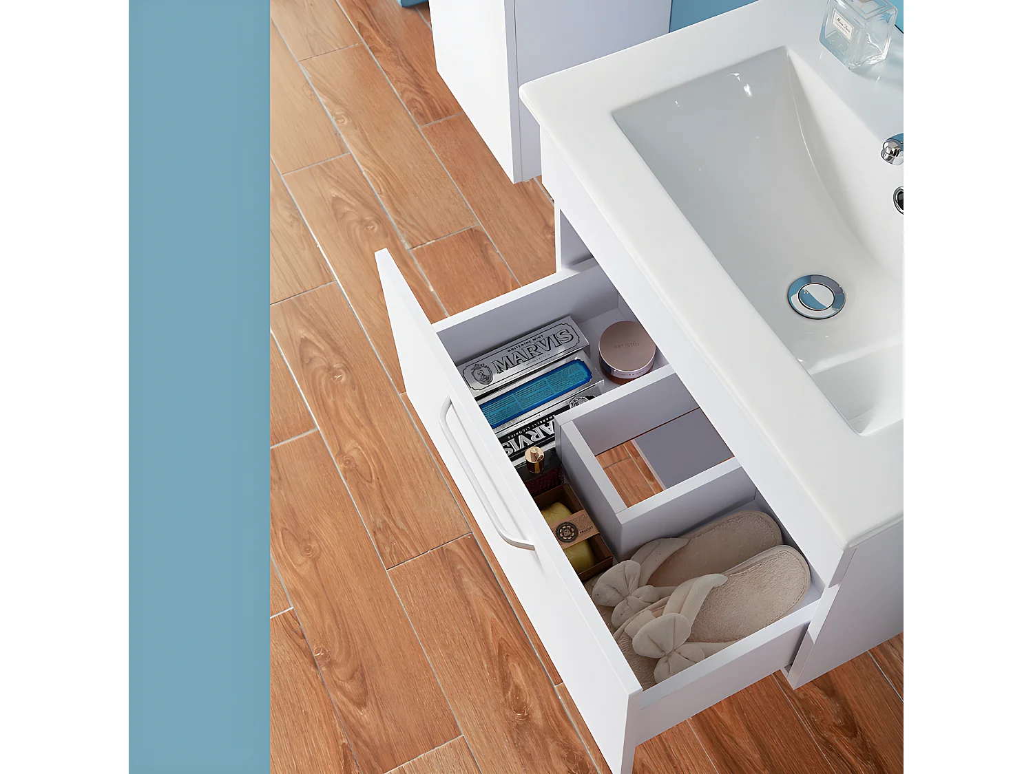 Ensemble salle de bain 60cm simple vasque meubles de salle de bain 5 pièces blanc Aica