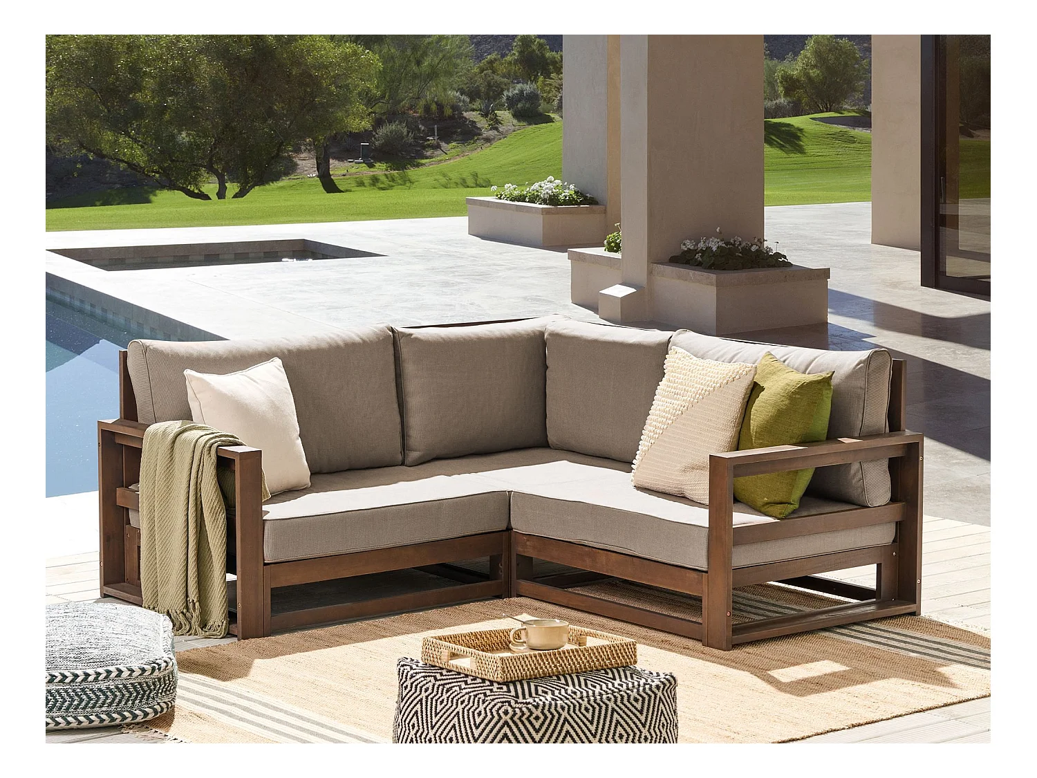 Canapé d'angle de jardin 2 places TIMOR Bois d'acacia certifié Marron foncé