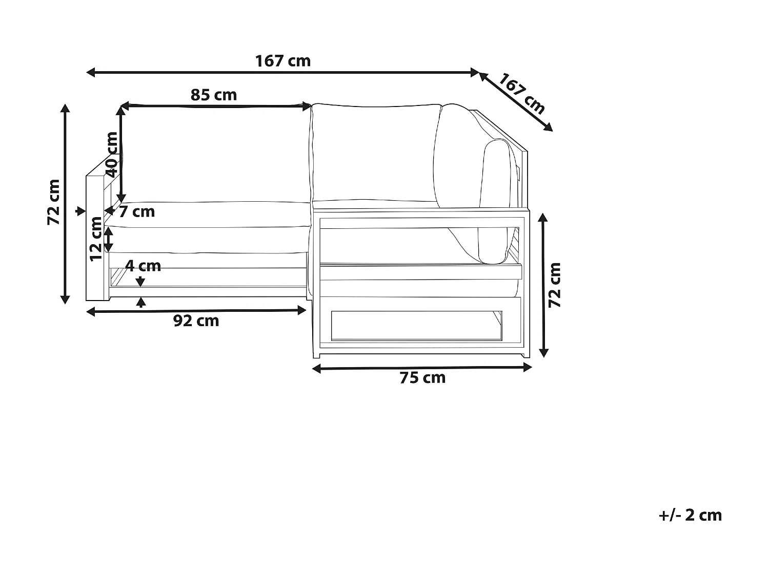 Lounge Ecksofa Akazienholz dunkler Holzfarbton 2-Sitzer Auflagen taupe Timor II