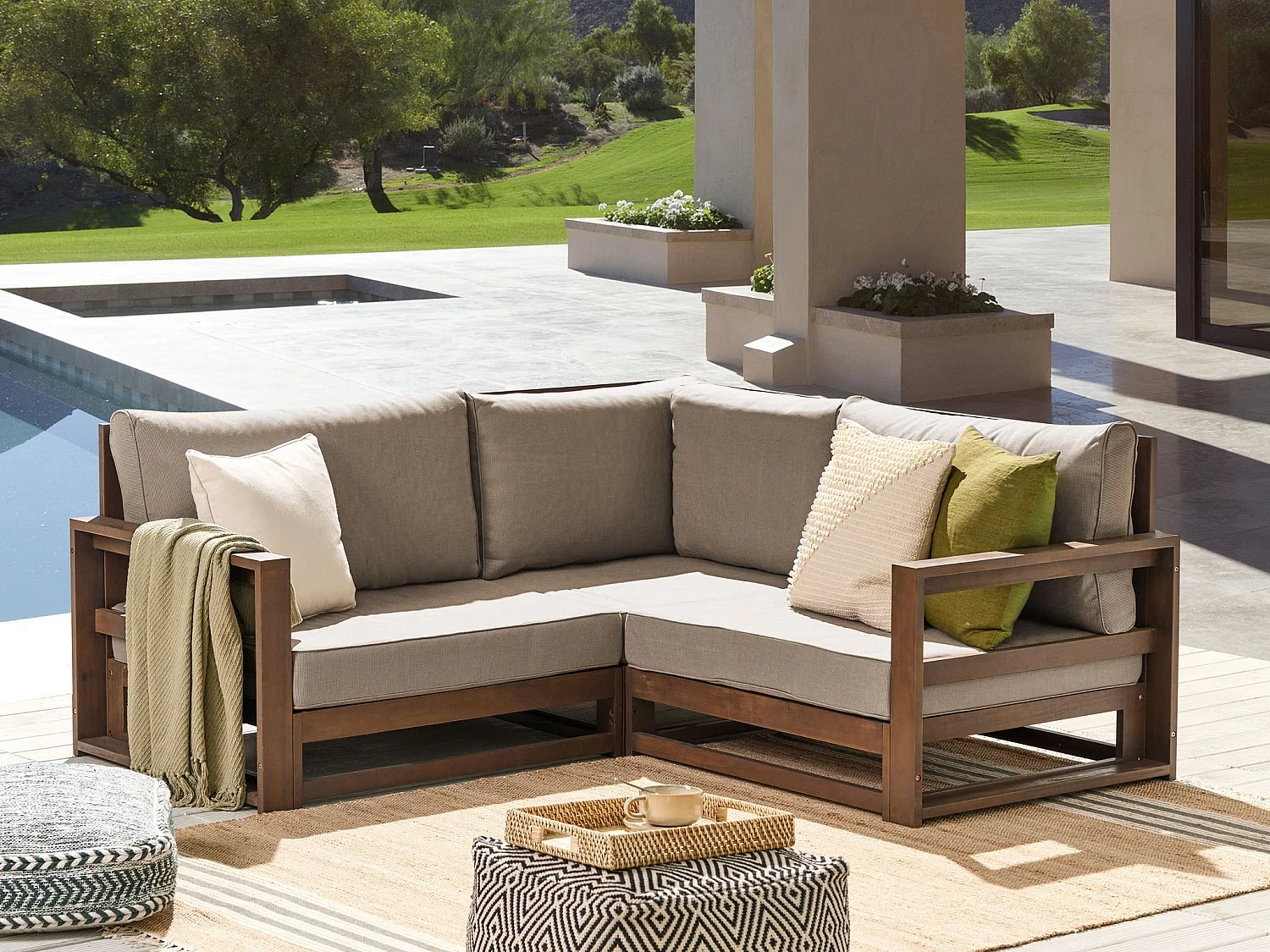 Canapé d'angle de jardin 2 places TIMOR Bois d'acacia certifié Marron foncé