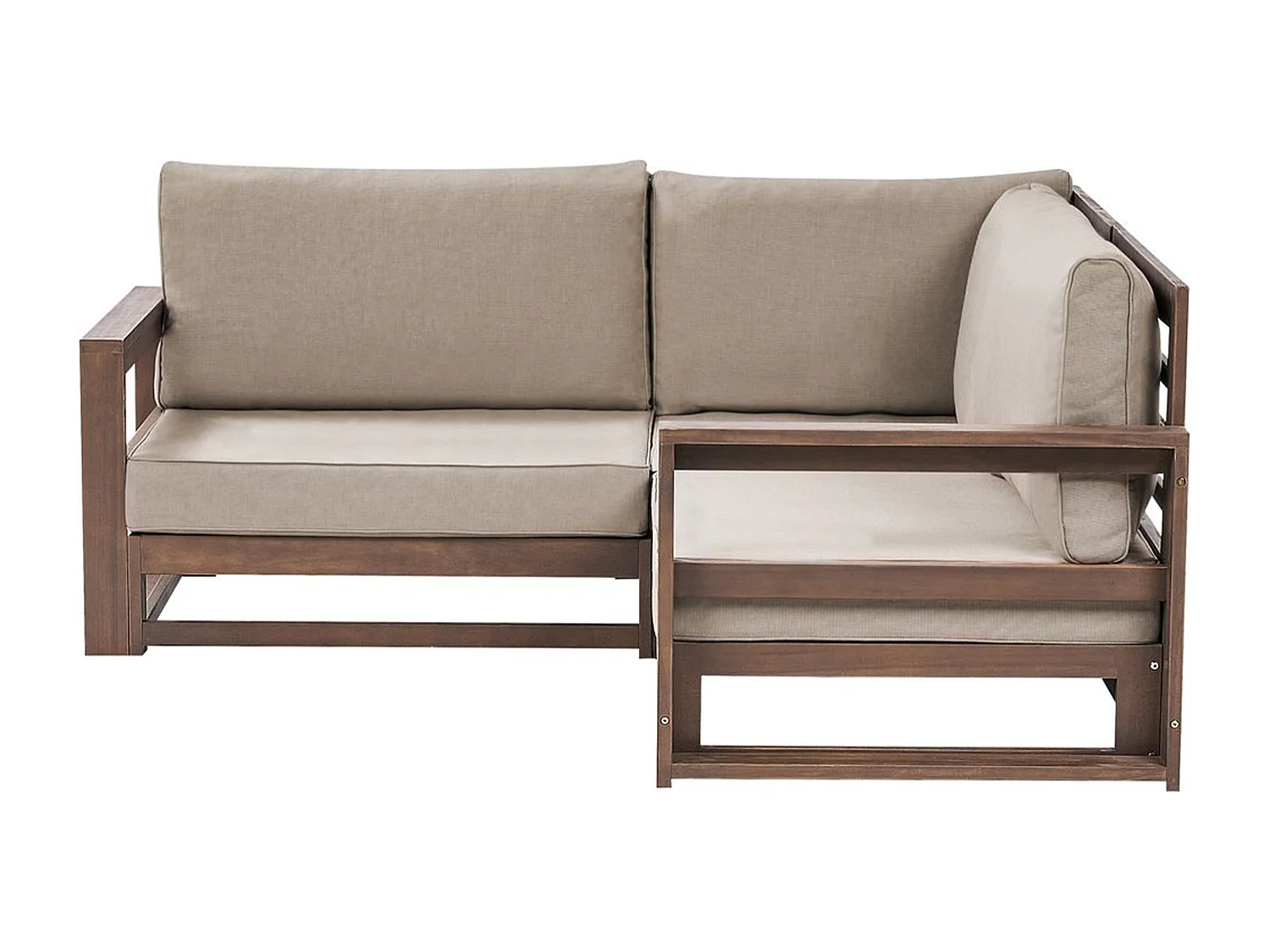 Lounge Ecksofa Akazienholz dunkler Holzfarbton 2-Sitzer Auflagen taupe Timor II