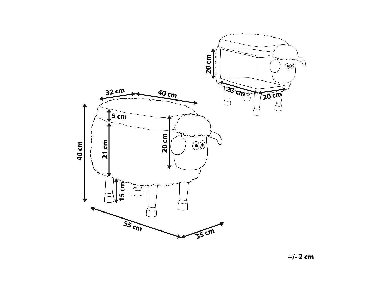 Tabouret de rangement animal SHEEP Tissu Beige clair