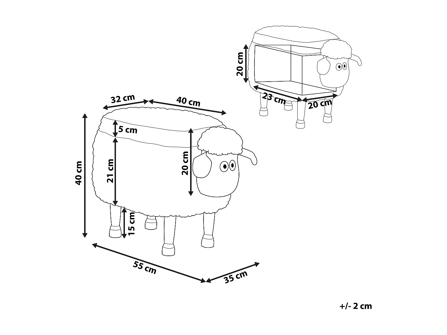 Tamborete animal com arrumação SHEEP Tecido Creme