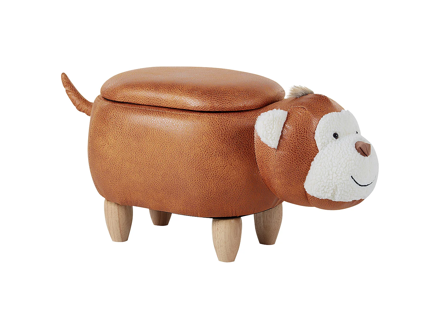 Pouf animal en cuir PU brun avec coffre MONKEY