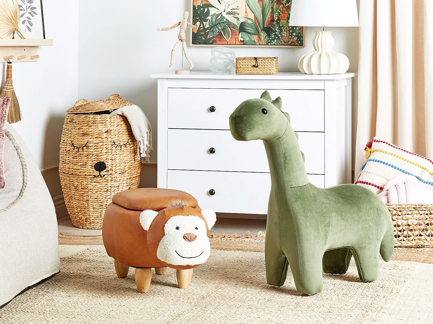 Pouf animal en cuir PU brun avec coffre MONKEY