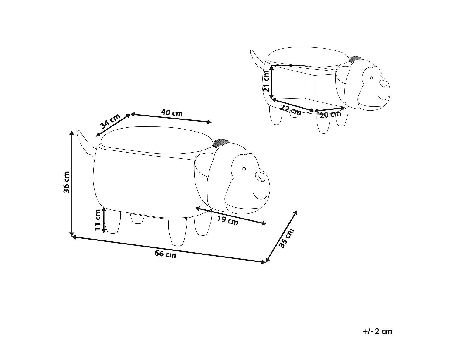 Pouf animal en cuir PU brun avec coffre MONKEY