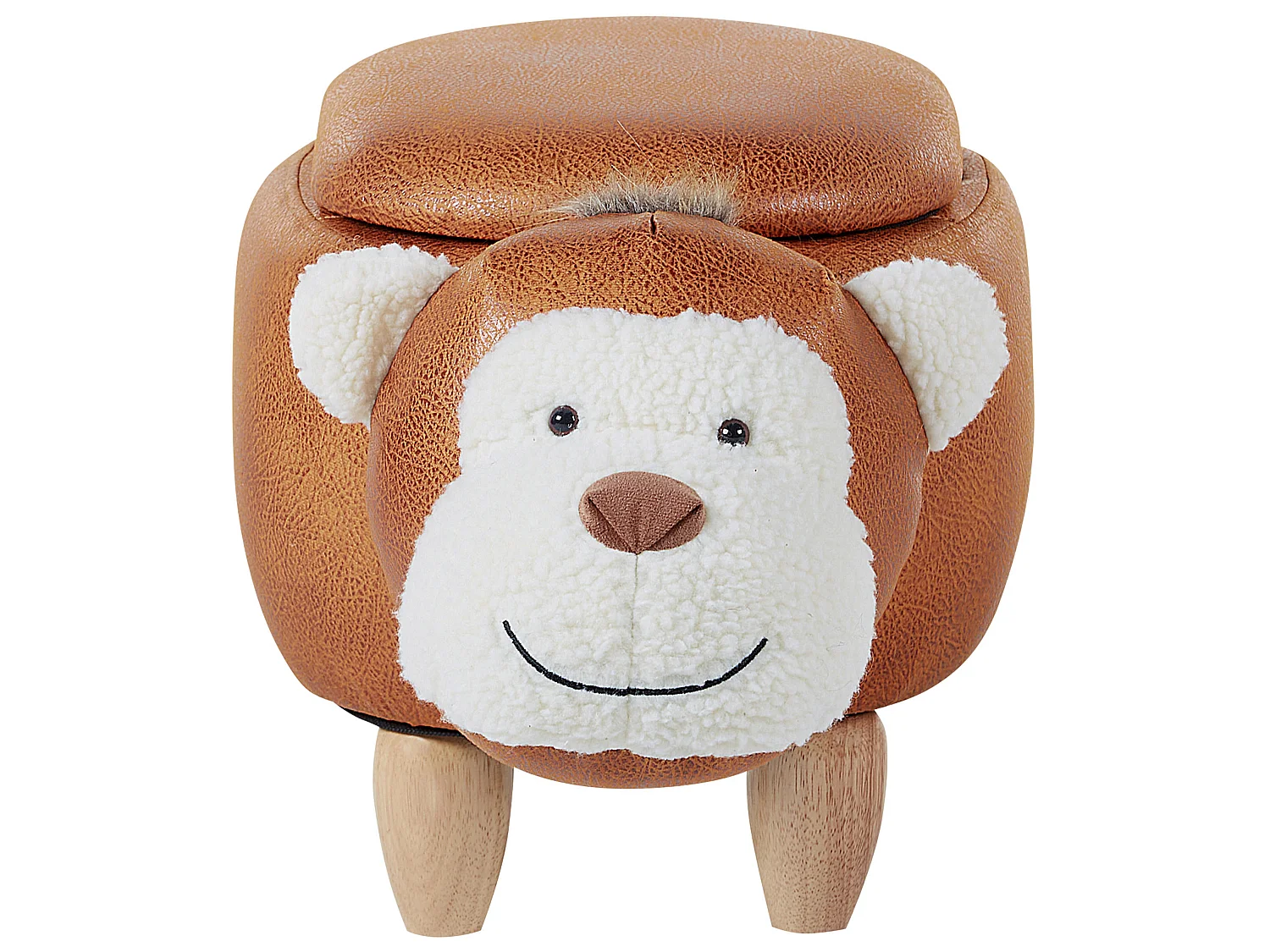 Pouf animal en cuir PU brun avec coffre MONKEY