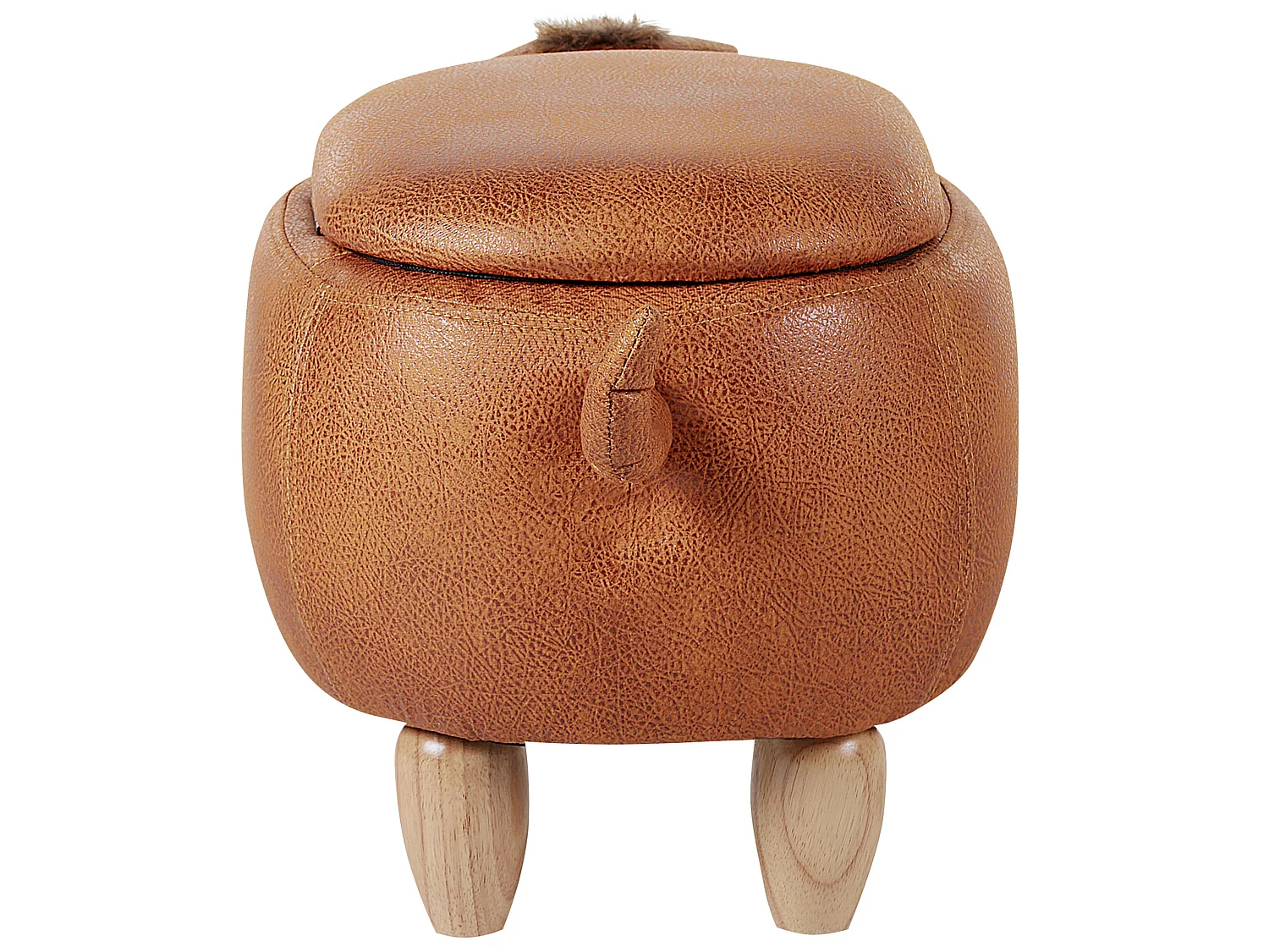 Pouf animal en cuir PU brun avec coffre MONKEY
