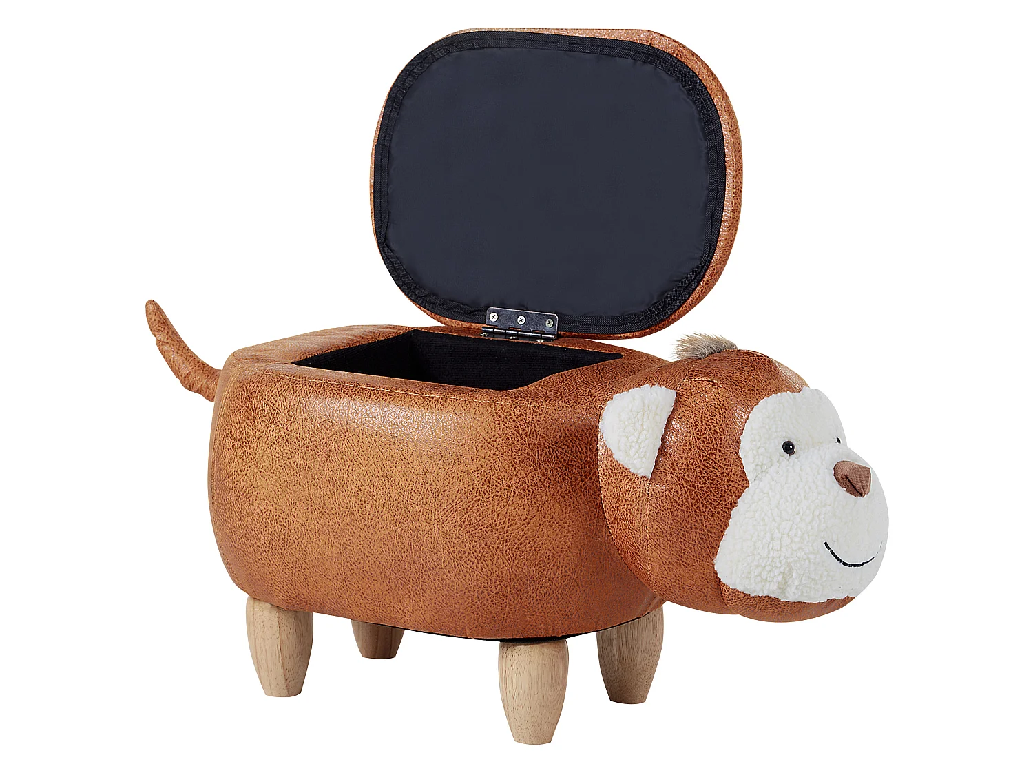 Pouf animal en cuir PU brun avec coffre MONKEY