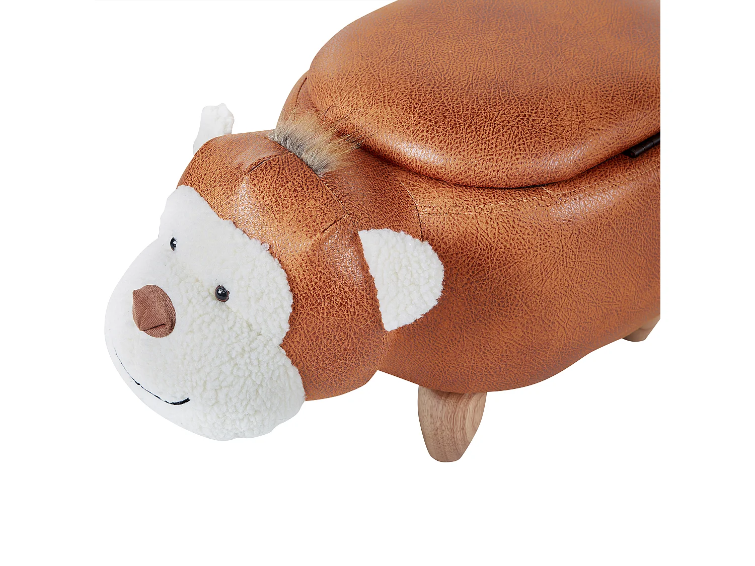 Pouf animal en cuir PU brun avec coffre MONKEY