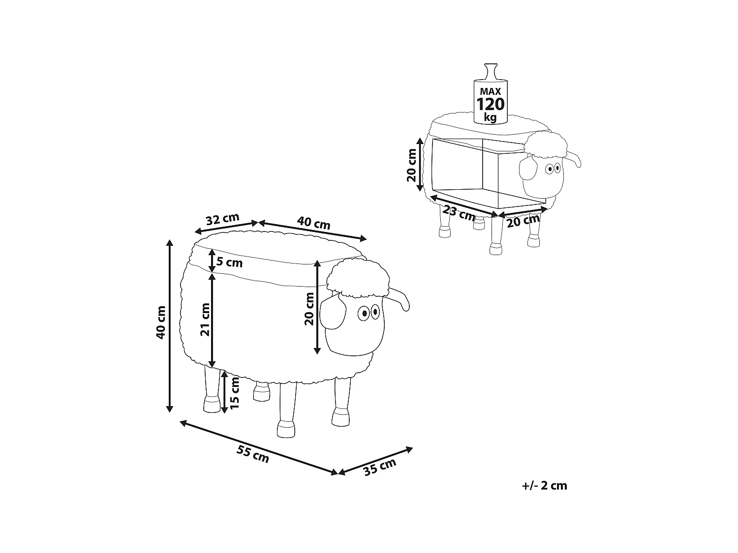 Bezaubernder Hocker für Kinder in Schaf-Form weiß Felloptik mit Stauraum Sheep