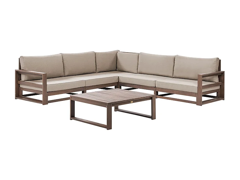 Lounge Set Akazienholz dunkler Holzfarbton Ecksofa 5-Sitzer mit Tisch Timor II