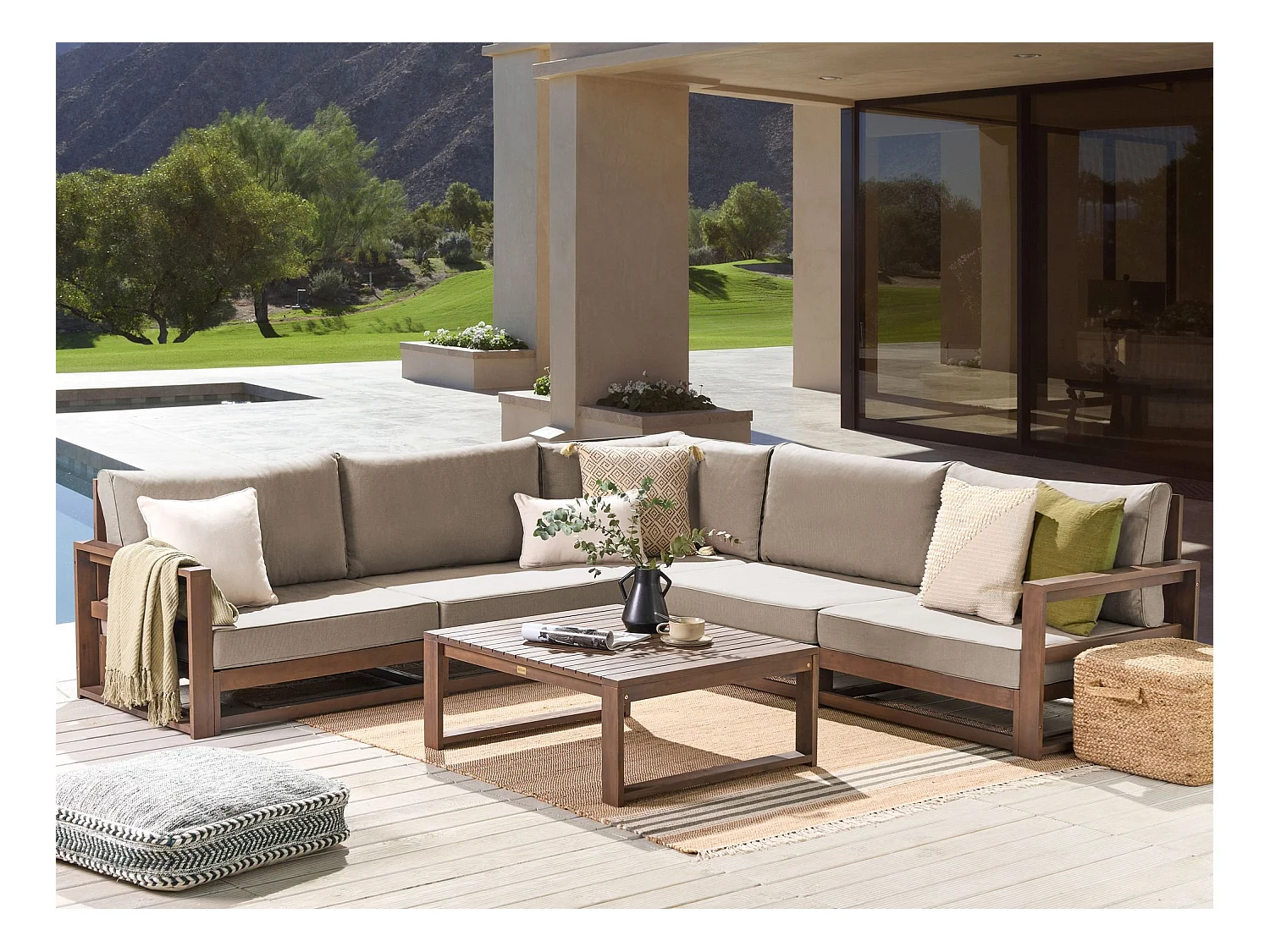 Ensemble de canapés d'angle de jardin 5 places TIMOR Bois d'acacia certifié Marron foncé