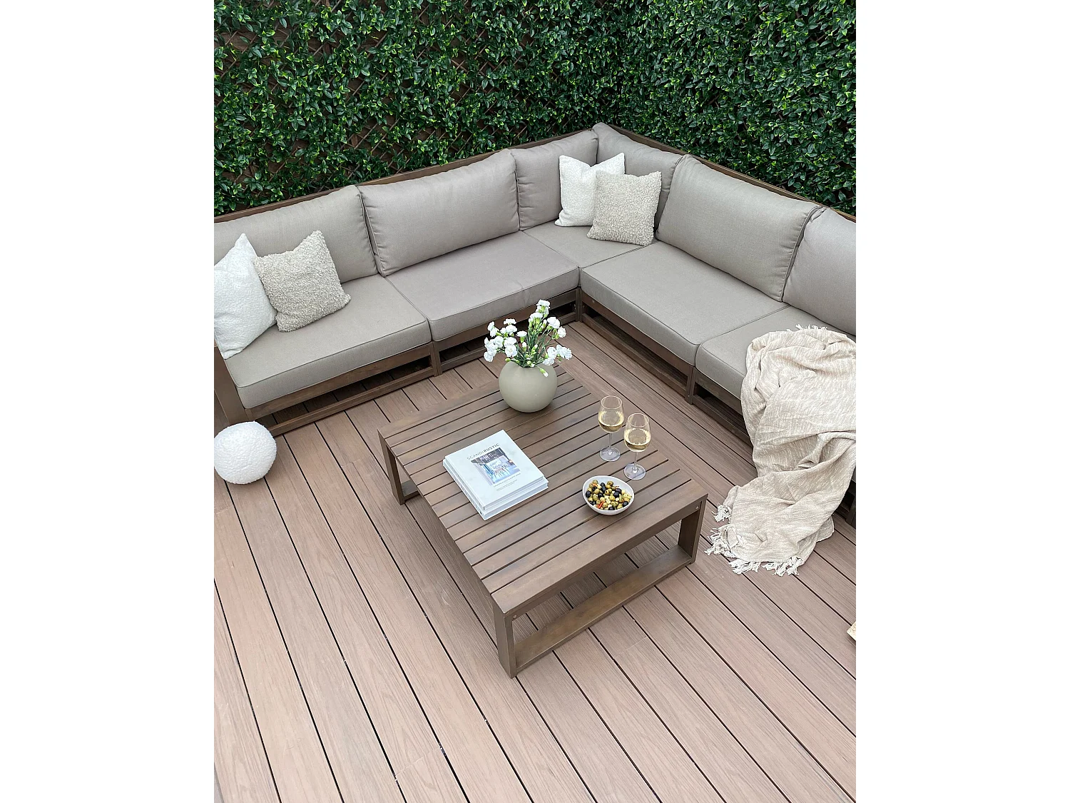 Ensemble de canapés d'angle de jardin 5 places TIMOR Bois d'acacia certifié Marron foncé
