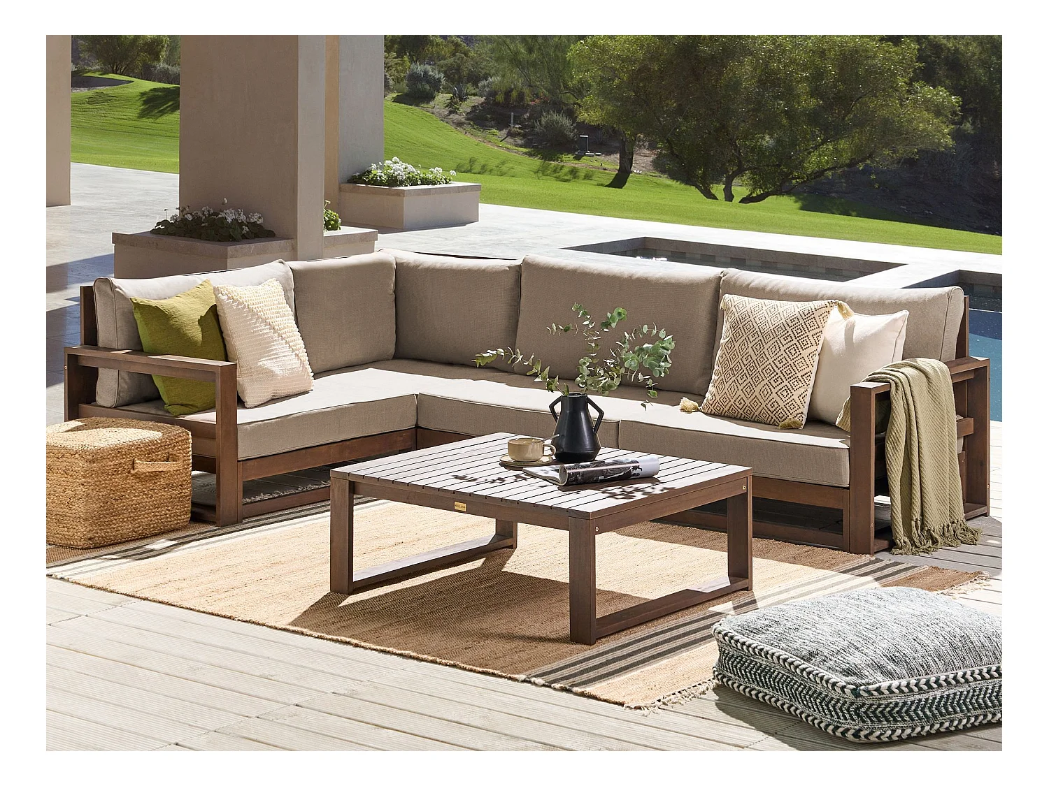 Ensemble de canapés d'angle de jardin 4 places TIMOR Côté droit Bois d'acacia certifié Marron foncé