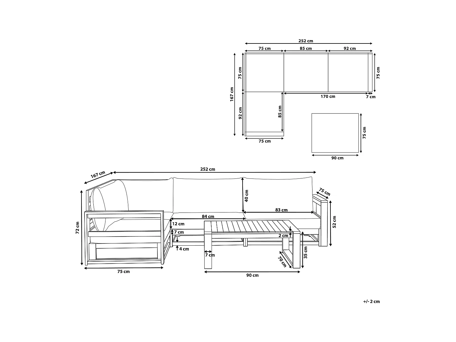 Ensemble de canapés d'angle de jardin 4 places TIMOR Côté droit Bois d'acacia certifié Marron foncé