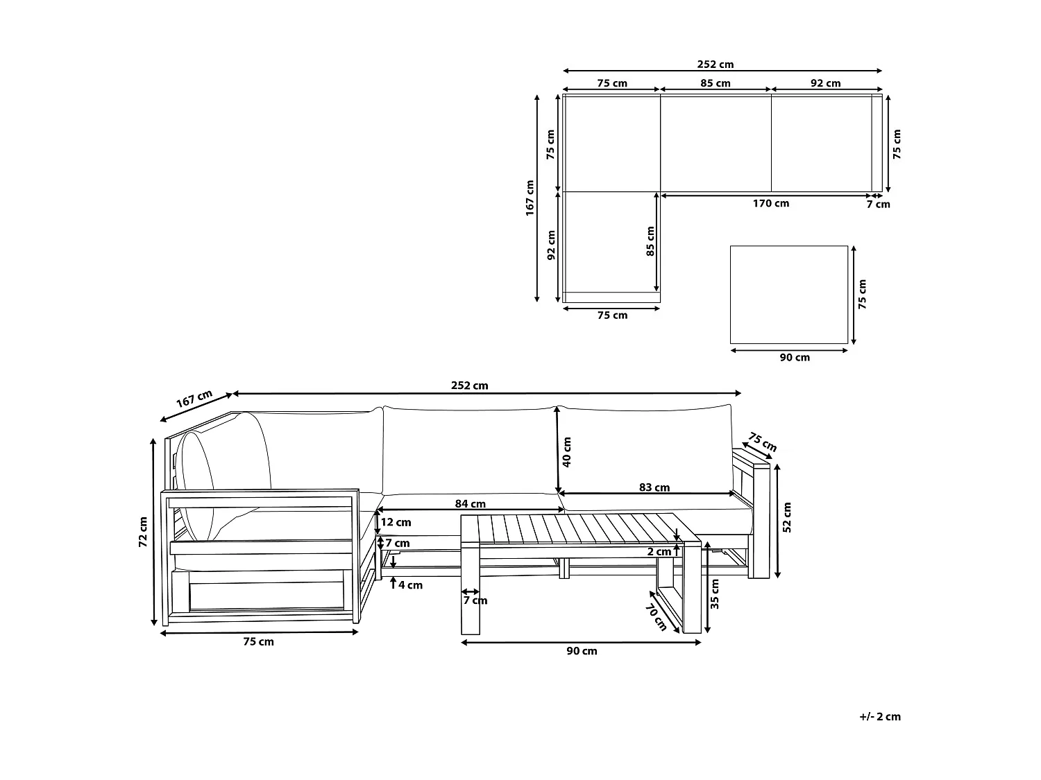 Ensemble de canapés d'angle de jardin 4 places TIMOR Côté droit Bois d'acacia certifié Marron foncé