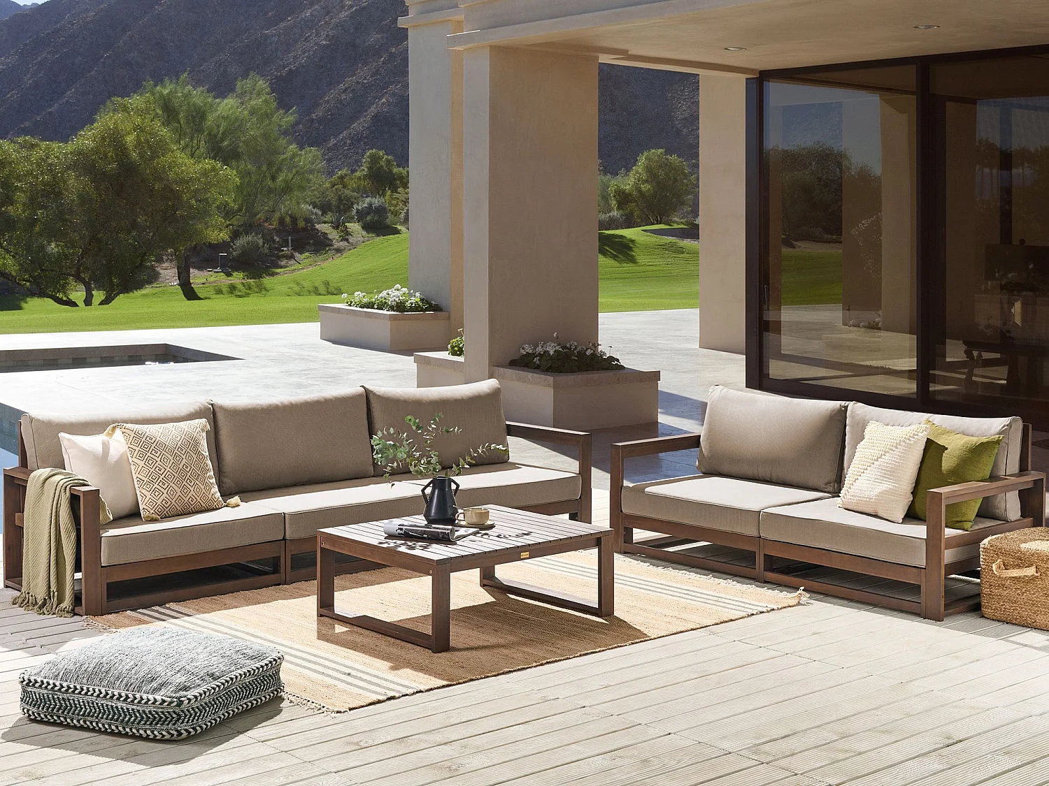 Garden Lounge Set with Table 5 Seater TIMOR Dark Brown Certified Acacia Wood Modular