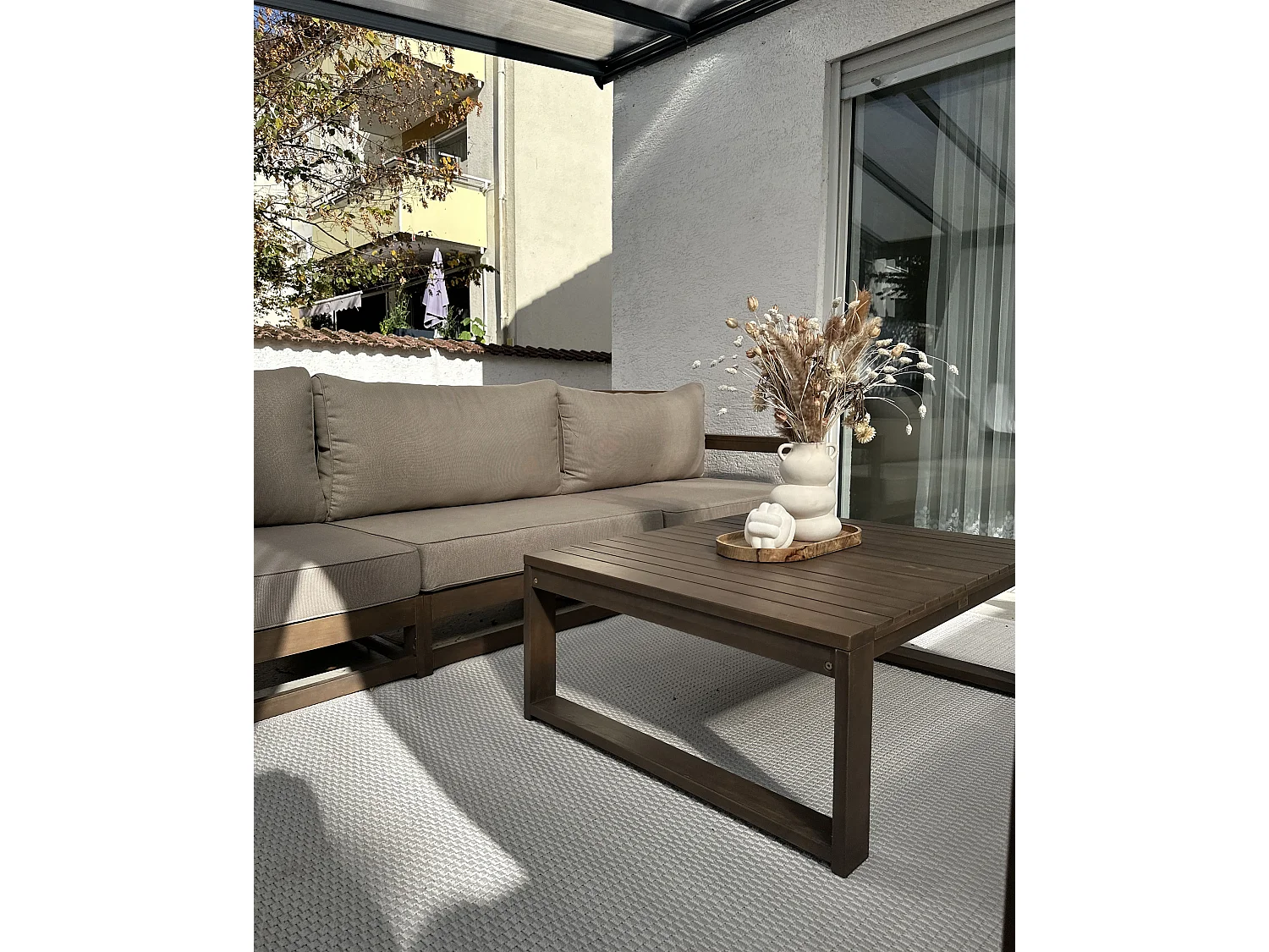 Ensemble de salon de jardin avec table 5 places TIMOR Bois d'acacia certifié Marron foncé