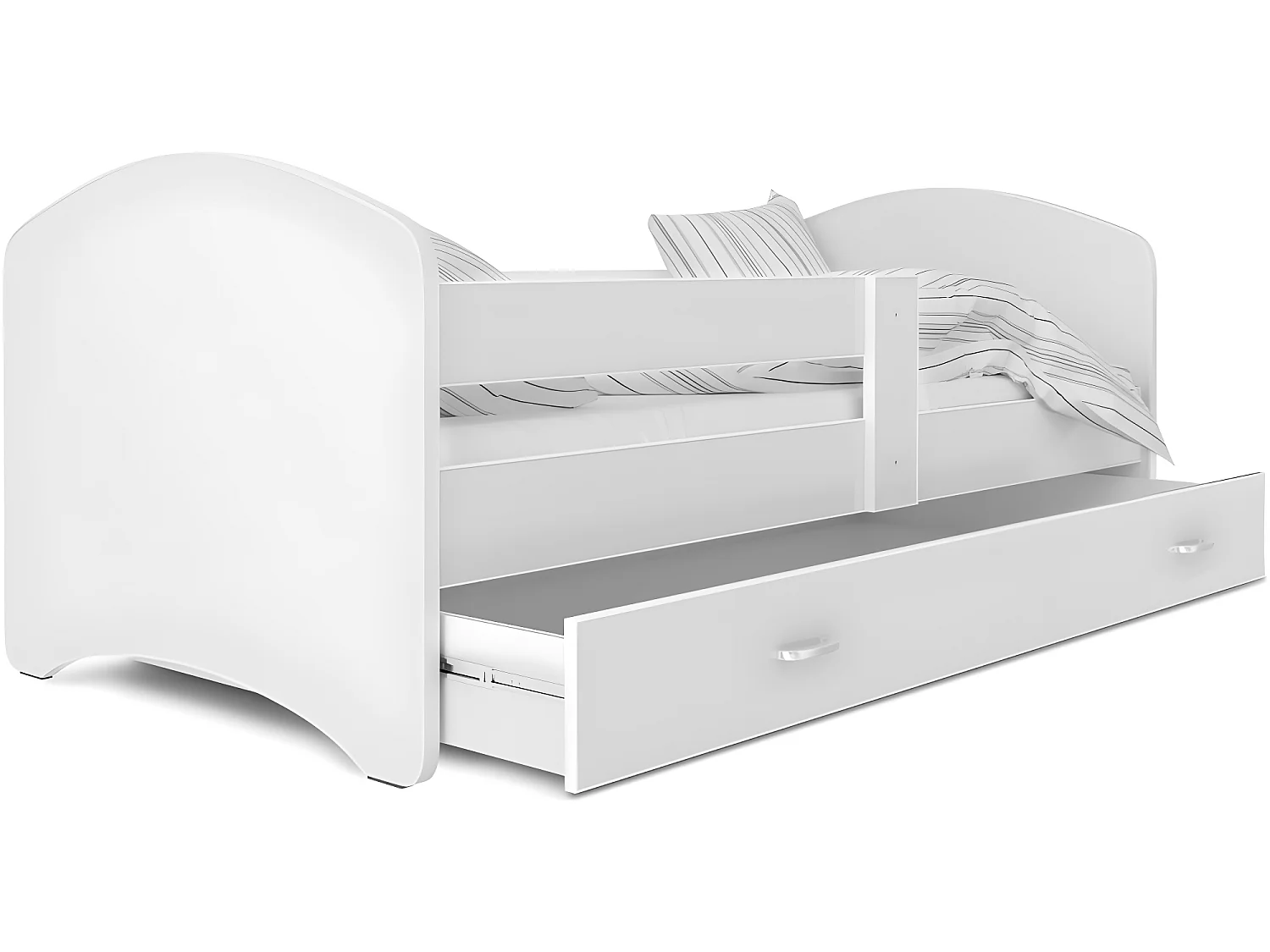 Lit Enfant Happy 80x160   Blanc Livré avec sommiers, tiroir et matelas en mousse de 7cm