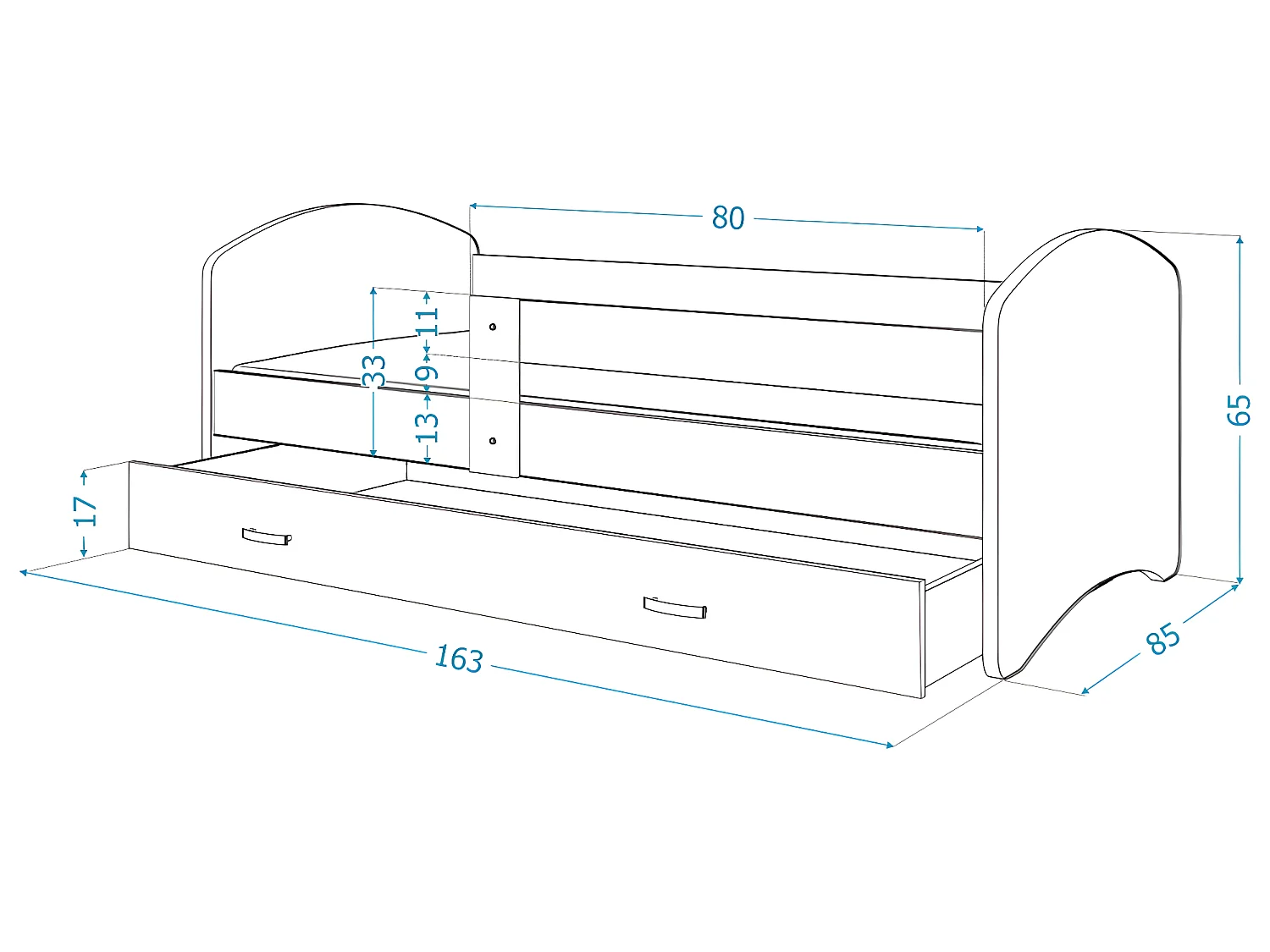 Lit Enfant Happy 80x160   Blanc Livré avec sommiers, tiroir et matelas en mousse de 7cm