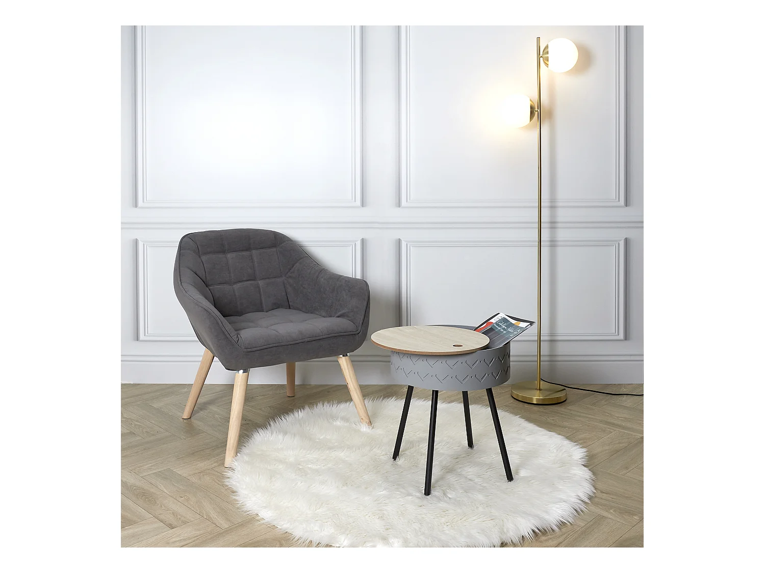 Table Coffre Eugenie Gris Gris, Noir, Beige