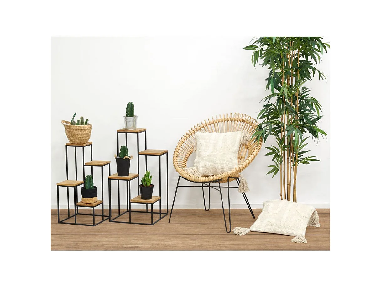 Sellette en métal 4 plateaux en bois (Lot de 2)