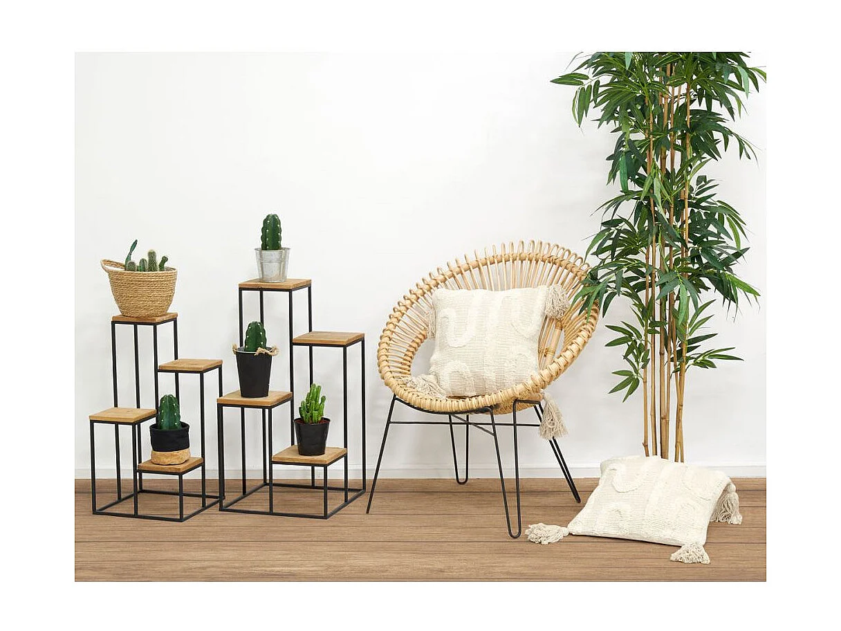 Sellette en métal 4 plateaux en bois (Lot de 2)