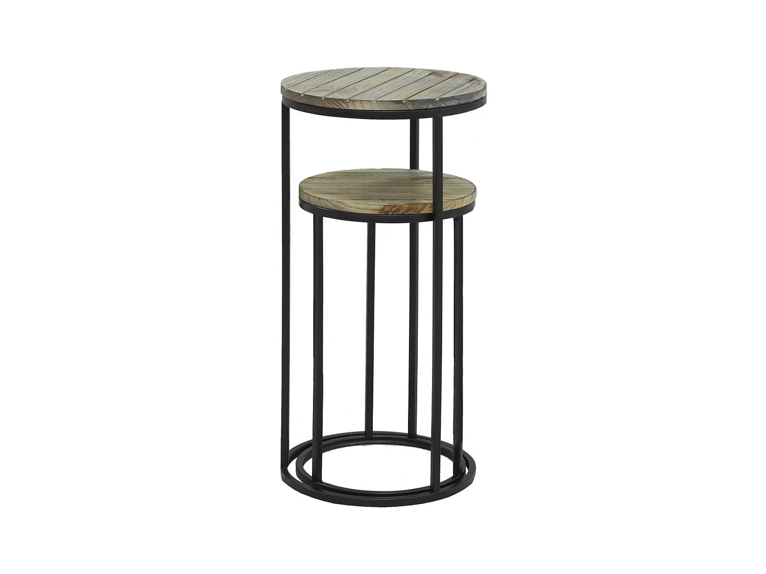 Sellettes en métal noir et pin (Lot de 2)