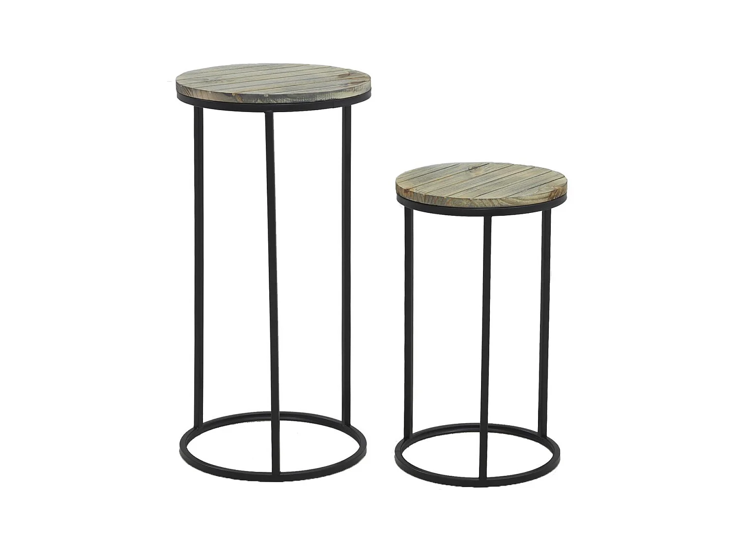 Sellettes en métal noir et pin (Lot de 2)
