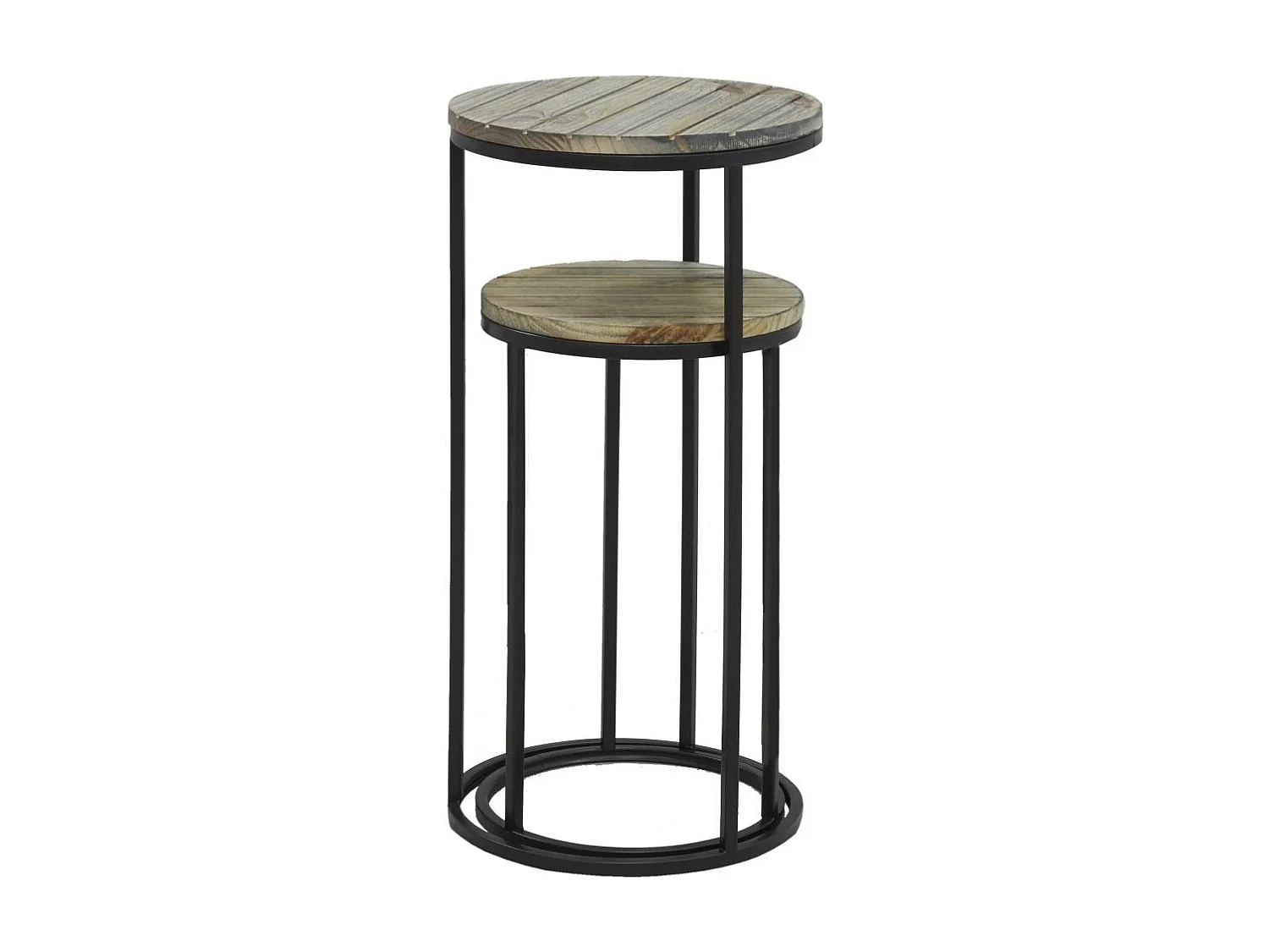 Sellettes en métal noir et pin (Lot de 2)