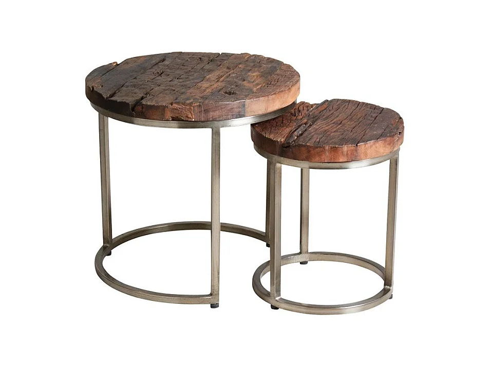 Set 2 tables gigognes en acier et bois massif