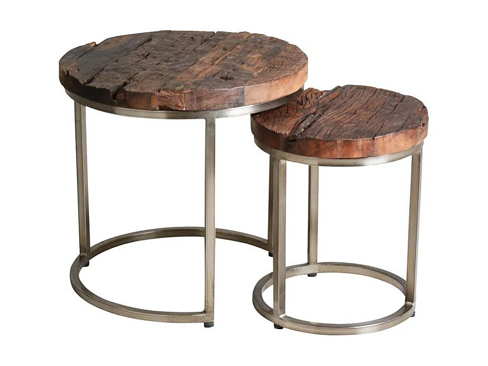 Set 2 tables gigognes en acier et bois massif
