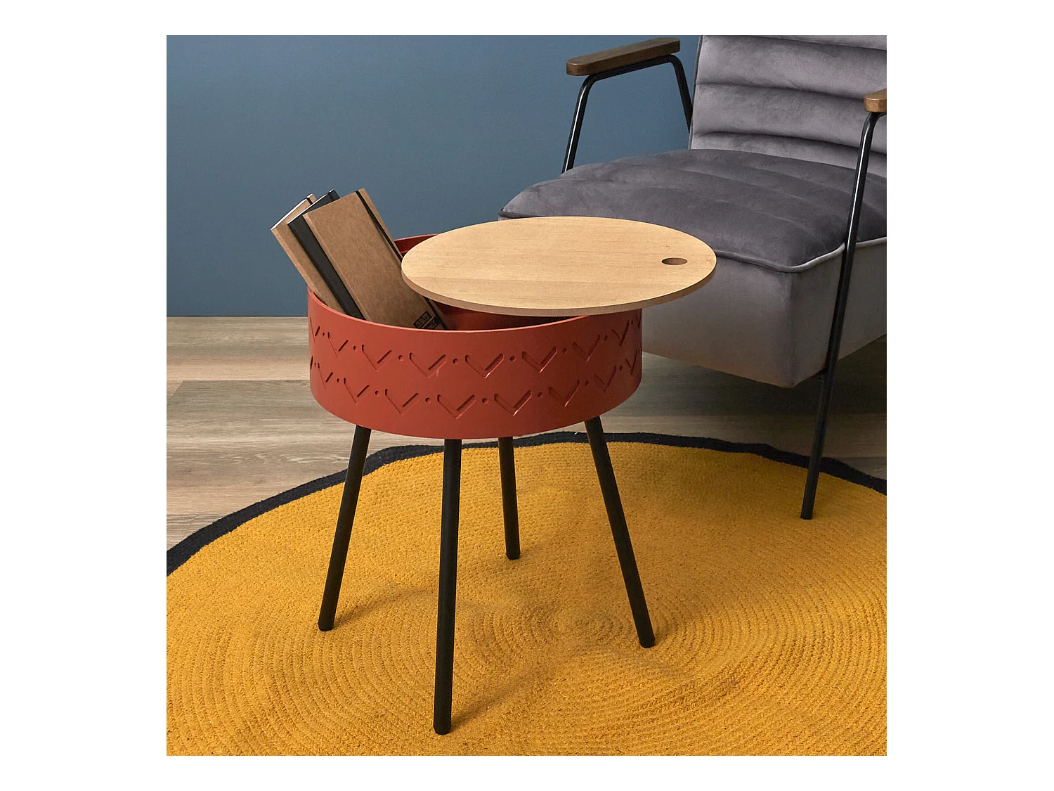 Table Coffre Eugenie Rouge Brique Rouge, Marron, Noir