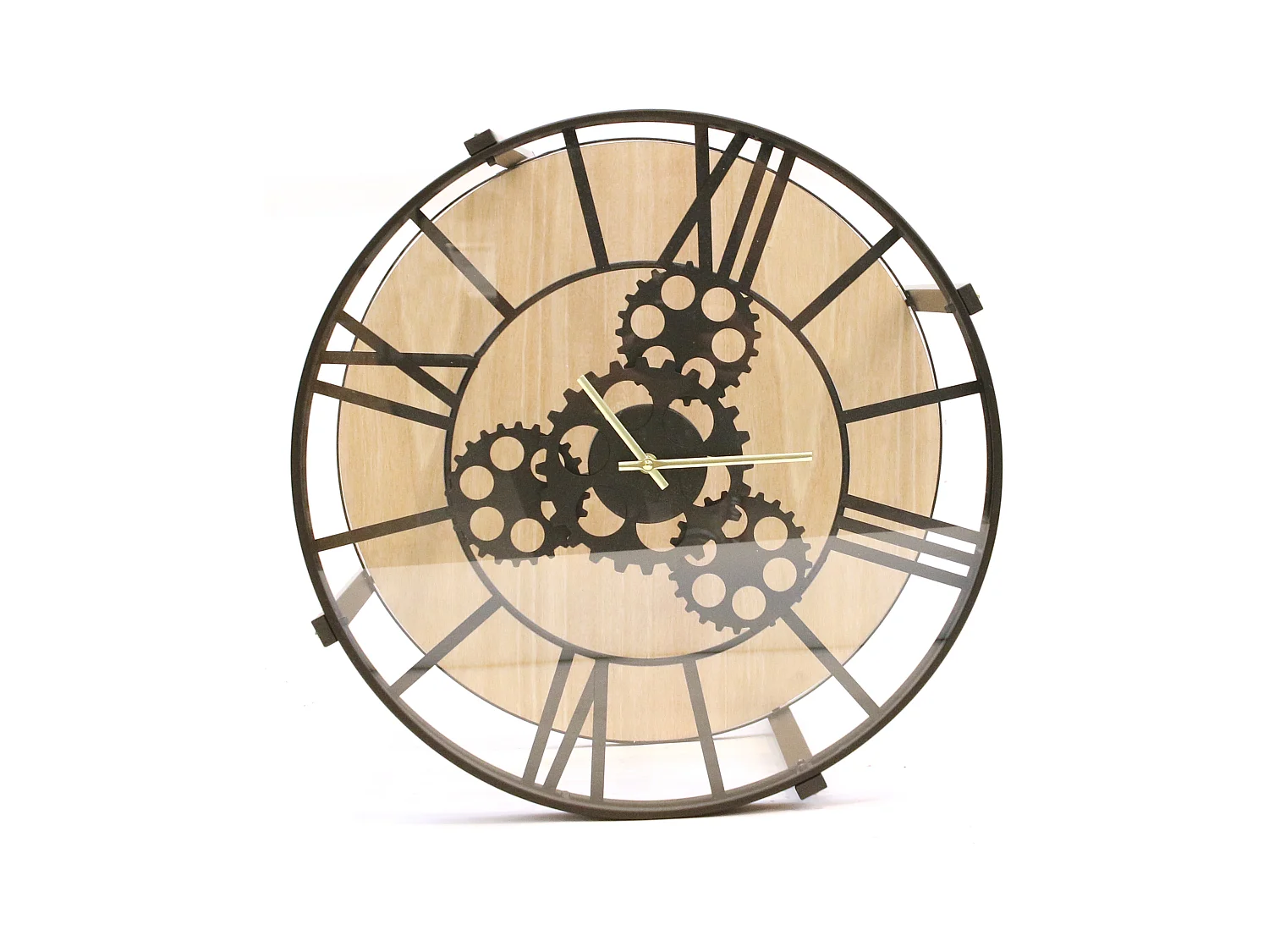 Table D Appoint Horloge 50.5x50.5x49cm Noir, Transparent, Beige