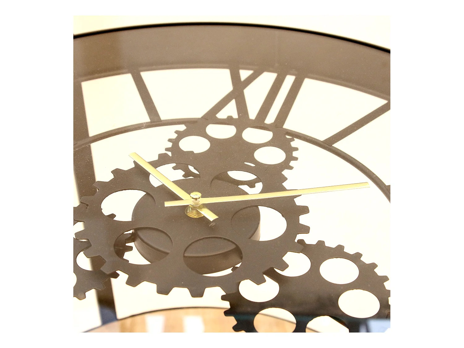 Table D Appoint Horloge 50.5x50.5x49cm Noir, Transparent, Beige