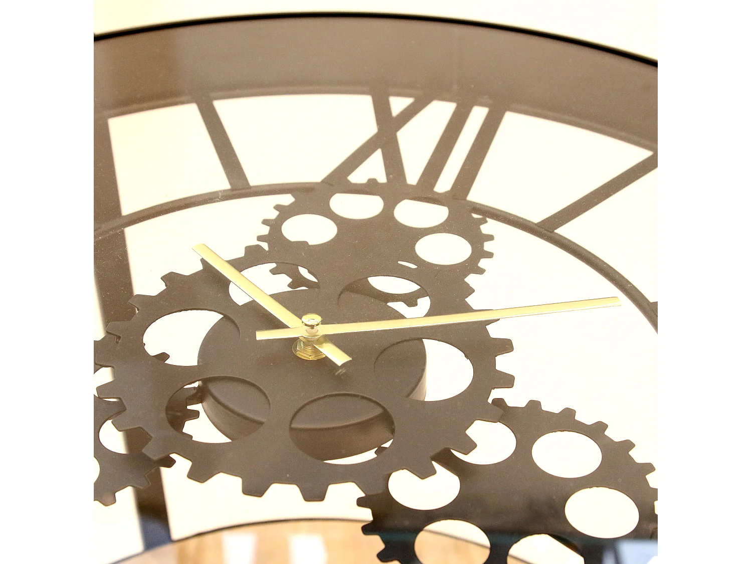 Table D Appoint Horloge 50.5x50.5x49cm Noir, Transparent, Beige