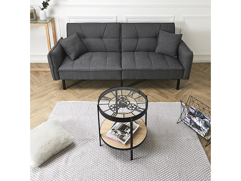 Table D Appoint Horloge 50.5x50.5x49cm Noir, Transparent, Beige