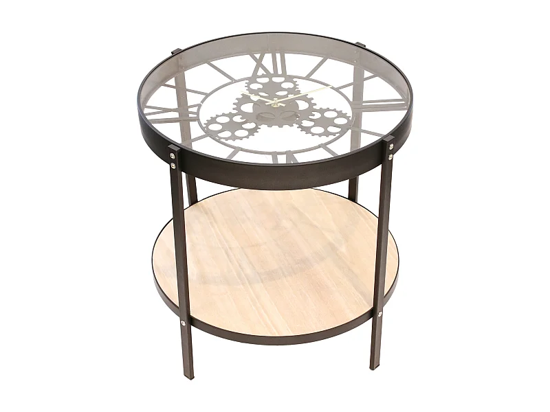 Table D Appoint Horloge 50.5x50.5x49cm Noir, Transparent, Beige