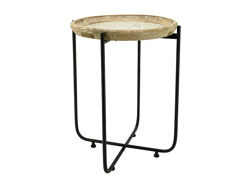 Table d'appoint en métal bois et rotin Origine