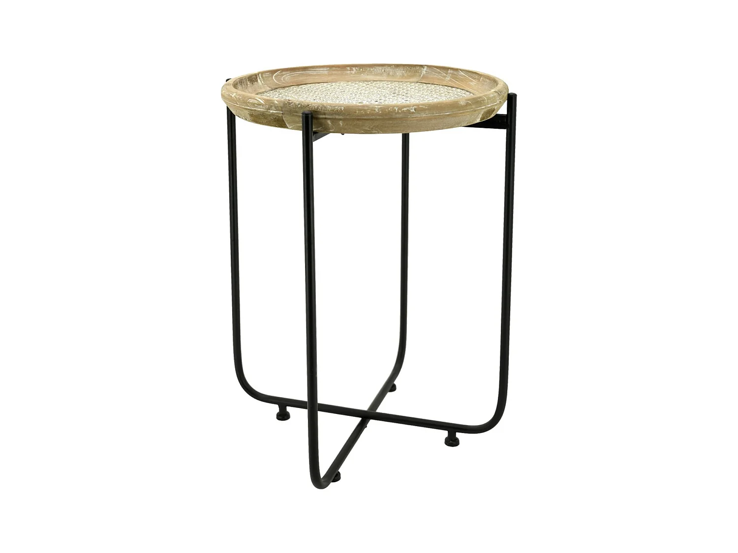 Table d'appoint en métal bois et rotin Origine