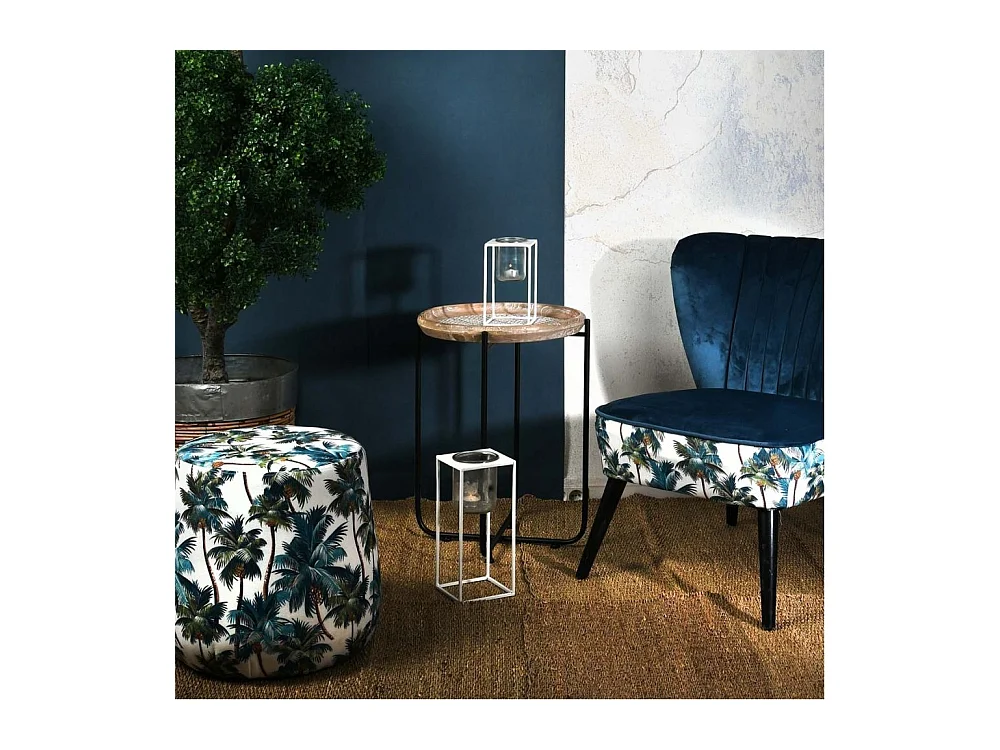 Table d'appoint en métal bois et rotin Origine