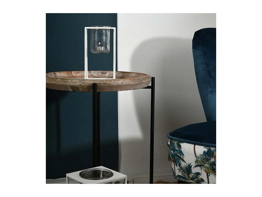 Table d'appoint en métal bois et rotin Origine