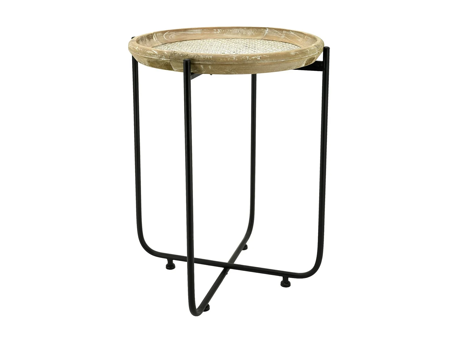 Table d'appoint en métal bois et rotin Origine