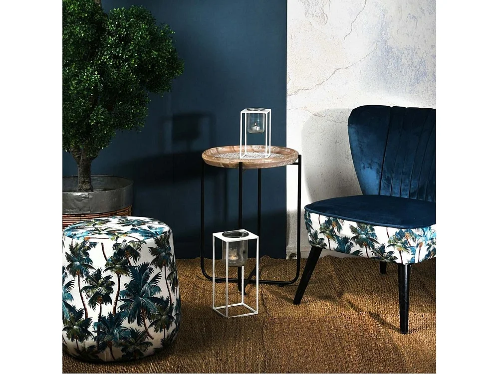 Table d'appoint en métal bois et rotin Origine