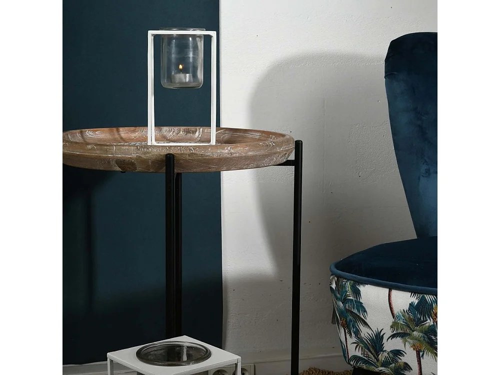 Table d'appoint en métal bois et rotin Origine