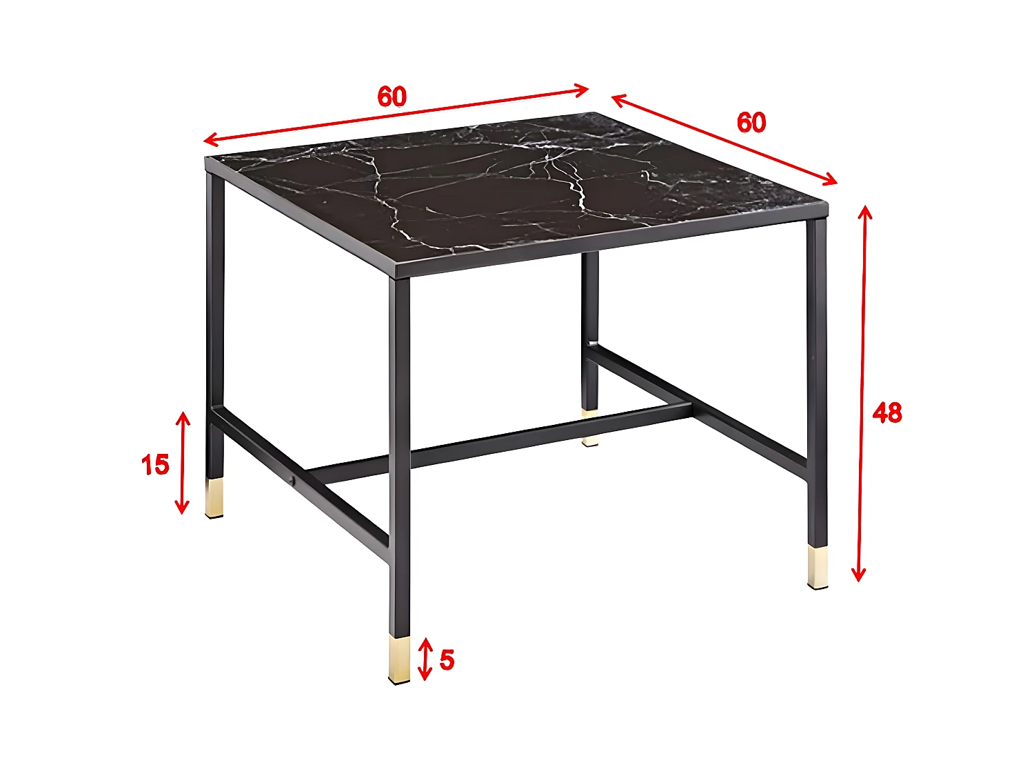 Dipp  bijzettafel 60x60 cm glas zwart marmor decor.